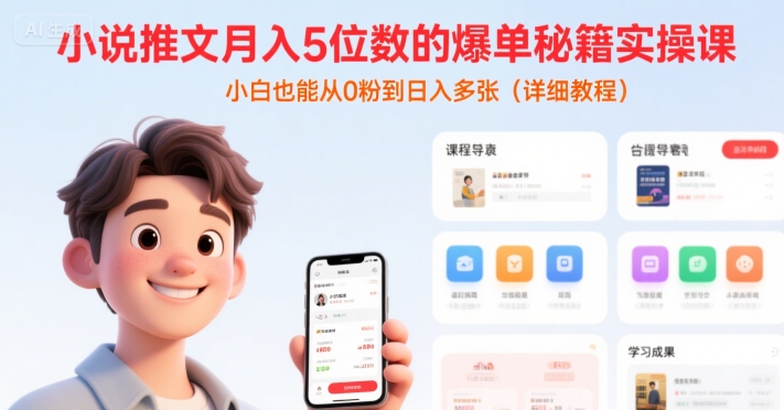 小说推文月入5位数的爆单秘籍实操课，，小白也能从0粉到日入多张(详细教程)-搞钱基地