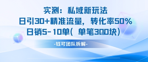 实测私域新玩法日引30加精准流量转化率50%日销5-10单每笔3张-搞钱基地