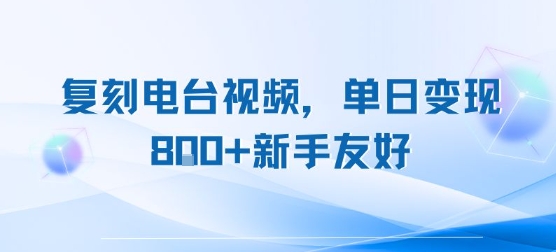 复刻电台视频，单日变现8张+新手友好，长期可做-搞钱基地