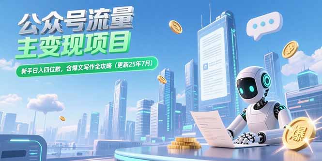 公众号流量主变现项目，新手日入四位数，含爆文写作全攻略(更新25年7月-搞钱基地