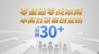 零基础零成本简单高效获客创业粉，一天引流30+-搞钱基地