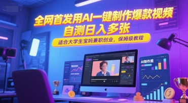 全网首发用AI一键制作爆款视频，自测日入多张，适合大学生宝妈兼职创业，保姆级教程-搞钱基地