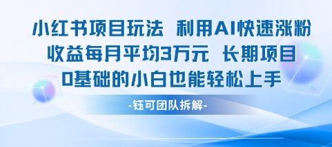 适合小白操作的小红书新项目，利用AI快速涨粉，收益每月平均1W+-搞钱基地