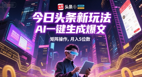 今日头条新玩法，AI一键生成爆文，矩阵操作，月入5位数-搞钱基地