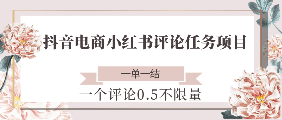 抖音电商小红书评论任务项目，一个评论0.5，一单一结 不限量-搞钱基地