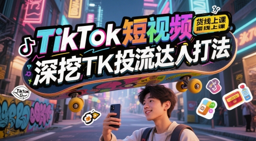 TikTok短视频带货线上课，深挖TK投流达人打法-搞钱基地