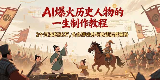 AI历史人物赛道课程，2个月涨粉56万，含伙伴计划与收徒运营策略-搞钱基地