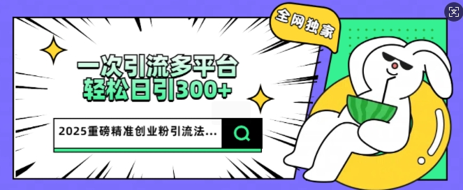 2025重磅全网独家引流法，一次多平台，轻松日引300+精准创业粉-搞钱基地