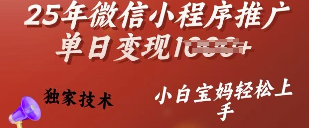 25年微信小程序推广单日变现多张，独家技术，小白宝妈轻松上手【揭秘】-搞钱基地