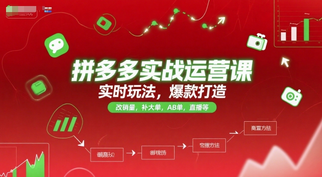 拼多多实战运营课，实时玩法，爆款打造，改销量，补大单，AB单，直播等(更新2025月)-搞钱基地