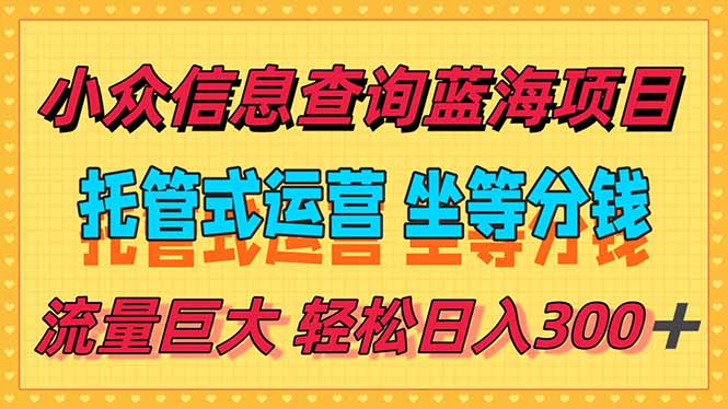 稳定日入300＋，小众信息查询蓝海项目，全程懒人式托管，解放你的时间-搞钱基地