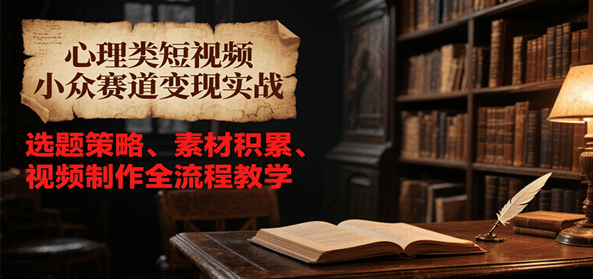 心理类短视频小众赛道变现实战，选题策略、素材积累、视频制作全流程教学-搞钱基地