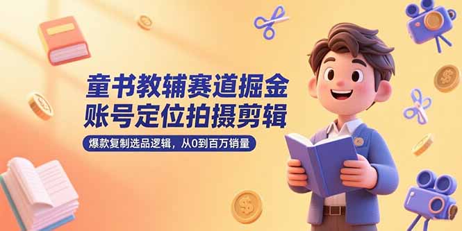 童书教辅赛道掘金，账号定位拍摄剪辑，爆款复制选品逻辑，从0到百万销量-搞钱基地