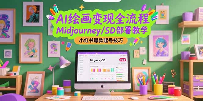 AI绘画变现全流程，Midjourney/SD部署教学，小红书爆款起号技巧-搞钱基地