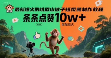 最新爆火的峨眉山猴子短视频制作教程，条条点赞10w+，谁做谁火【教程+提示词】-搞钱基地
