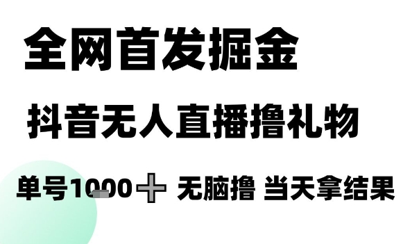 全网首发掘金抖音无人直播撸礼物，单号1k +无脑撸，当天拿结果【揭秘】-搞钱基地