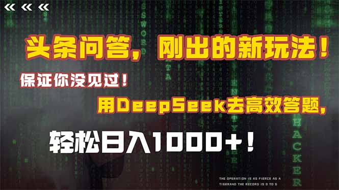 头条问答，刚出的新玩法！保证你没见过！结合Deepseek高效答题，日入1000+-搞钱基地