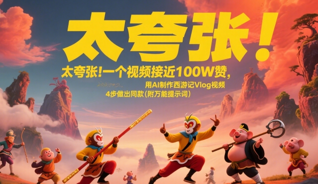 太夸张！一个视频接近100W赞，用AI制作西游记Vlog视频，全流程拆解来了(附万能提示词)-搞钱基地