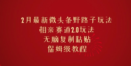 2月最新微头条野路子玩法，相亲赛道2.0玩法，无脑复制粘贴，保姆级教程-搞钱基地