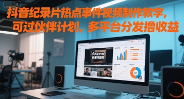 抖音纪录片热点事件视频制作教学，可过伙伴计划，多平台分发撸收益-搞钱基地