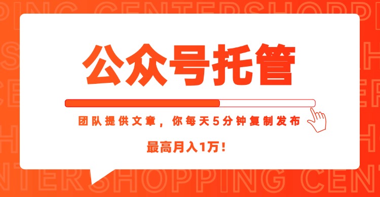 【公众号托管 】我提供文章，你每天５分钟复制发布，最高月入1W-搞钱基地
