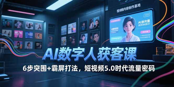 AI数字人获客课，6步突围+霸屏打法，短视频5.0时代流量密码-搞钱基地