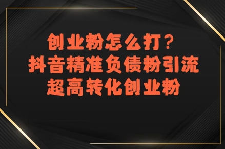 创业粉怎么打？抖音精准负债粉引流，超高转化创业粉-搞钱基地