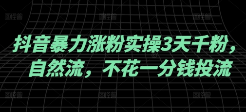 抖音暴力涨粉实操3天千粉，自然流，不花一分钱投流，实操经验分享-搞钱基地
