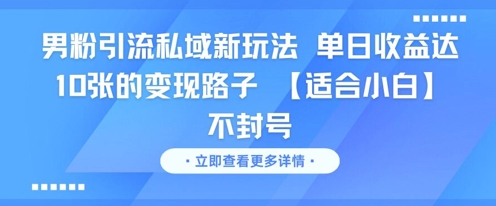男粉引流私域新玩法，单日收益达10张的变现路子 【适合小白】不封号-搞钱基地