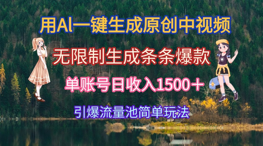 用Al一键生成原创中视频，无限制生成条条爆款，单账号日收入1500＋引爆…-搞钱基地