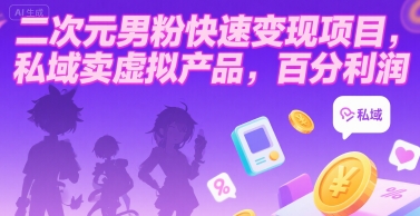 二次元男粉快速变现项目，私域卖虚拟产品，百分利润-搞钱基地