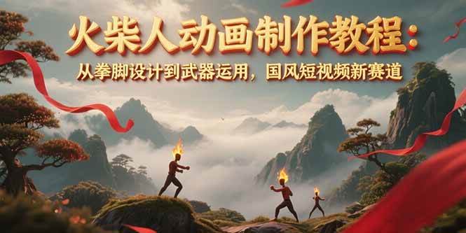 火柴人动画制作教程：从拳脚设计到武器运用，国风短视频新赛道-搞钱基地