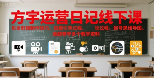 方宇运营日记线下课，包含剪辑制作技巧、拍摄引导过程、起号思维导图、选题等多个教学资料-搞钱基地