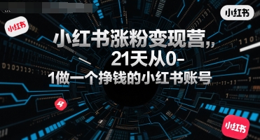 小红书涨粉变现营，21天从0-1做一个挣钱的小红书账号-搞钱基地