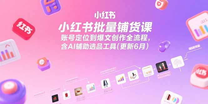 小红书批量铺货课，账号定位到爆文创作全流程，含AI辅助选品工具(更新6月-搞钱基地