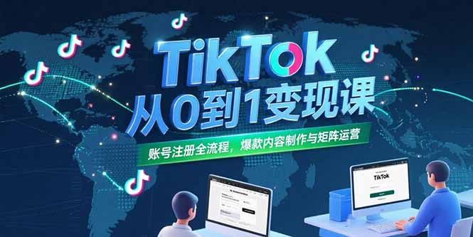 TikTok从0到1变现课，账号注册全流程，爆款内容制作与矩阵运营-搞钱基地