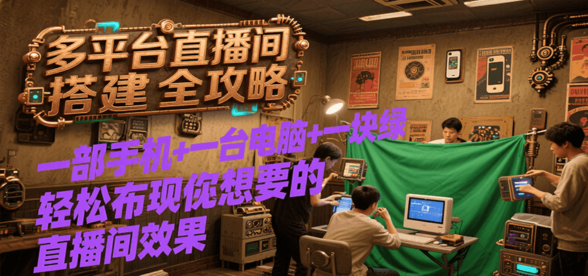多平台直播间搭建全攻略，一部手机+一台电脑+一块绿布轻松实现你想要的直播间效果-搞钱基地