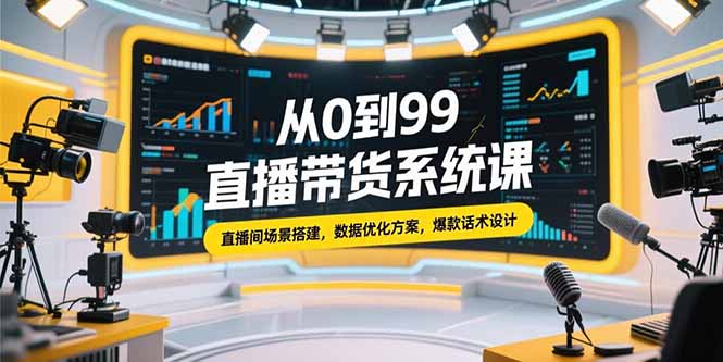 从0到99直播带货系统课，直播间场景搭建，数据优化方案，爆款话术设计-搞钱基地