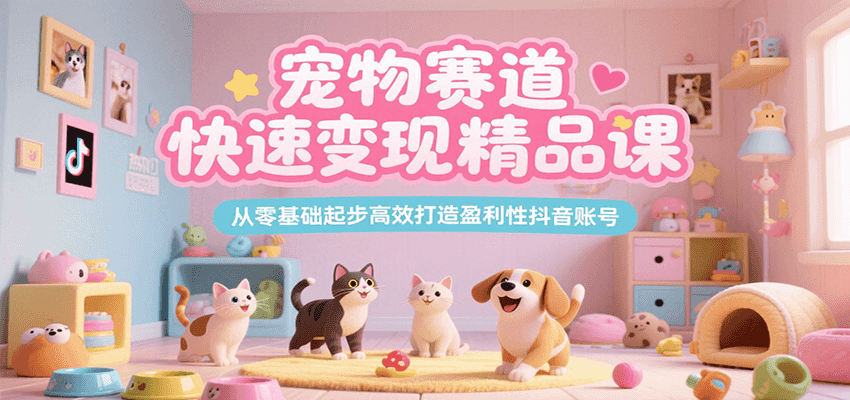 宠物赛道快速变现精品课，从零基础起步高效打造盈利性抖音账号-搞钱基地
