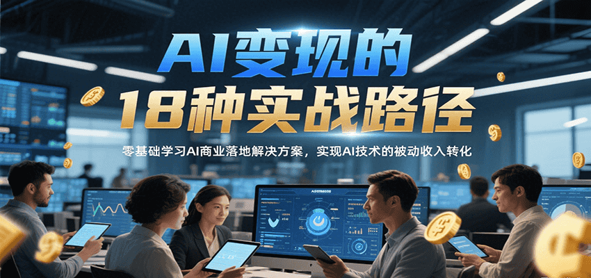 AI变现的18种实战路径，零基础学习AI商业落地解决方案，实现AI技术的被动收入转化-搞钱基地