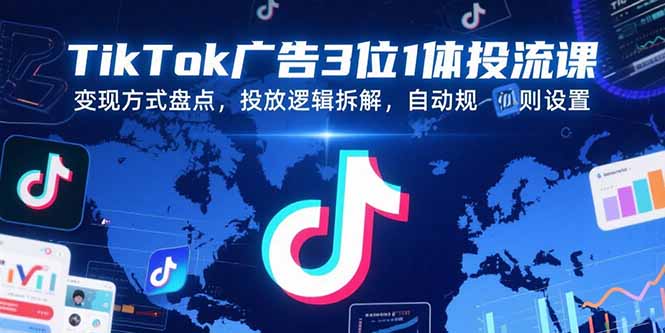 TikTok广告3位1体投流课，变现方式盘点，投放逻辑拆解，自动规则设置-搞钱基地