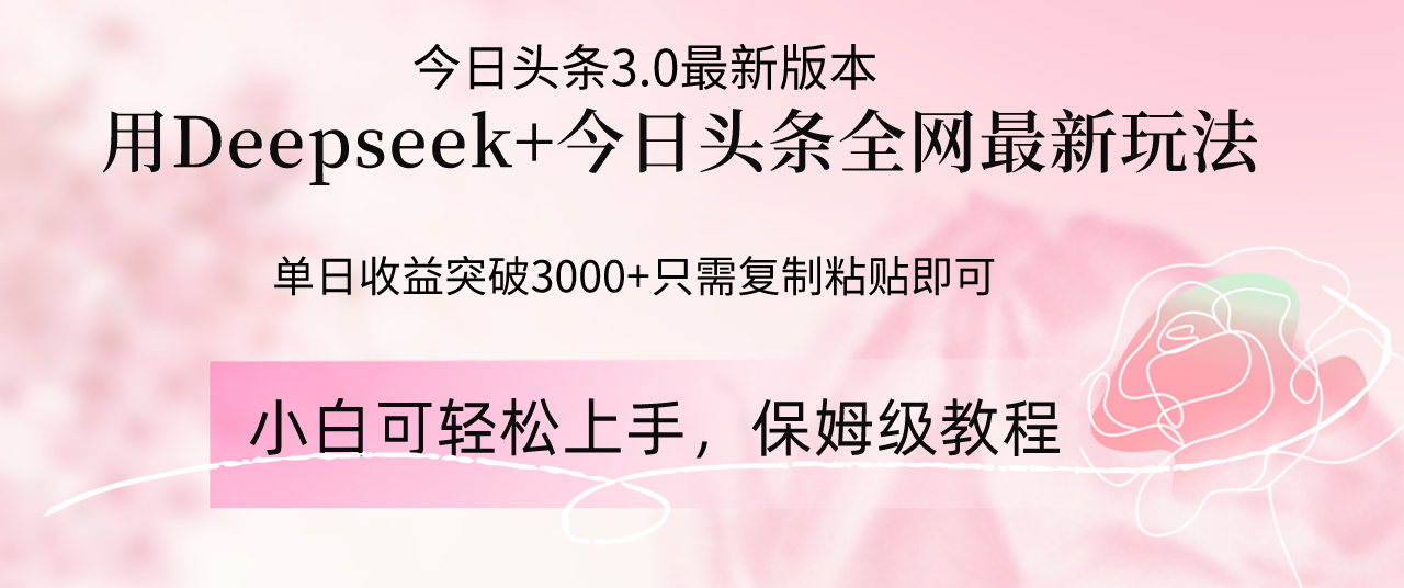Deepseek结合今日头条全网最新玩法，单日收益突破3000+，只需要简单的…-搞钱基地