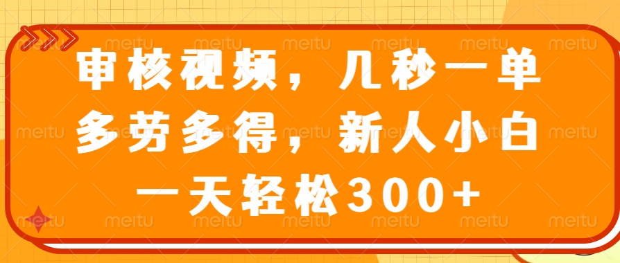 （14294期）审核视频，几秒一单，多劳多得，新人小白一天轻松300+-搞钱基地