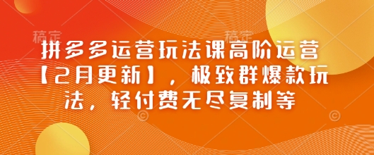 拼多多运营玩法课高阶运营【2月更新】，极致群爆款玩法，轻付费无尽复制等-搞钱基地