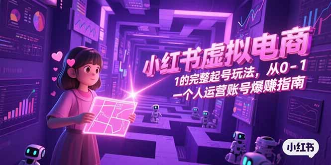 小红书虚拟电商，从0-1的完整起号玩法，一个人运营账号爆赚指南-搞钱基地