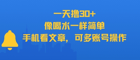 一天撸30+，像喝水一样简单，手机看文章，可多账号操作-搞钱基地
