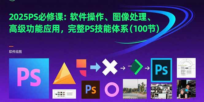 2025PS必修课：软件操作、图像处理、高级功能应用，完整PS技能体系(100节-搞钱基地